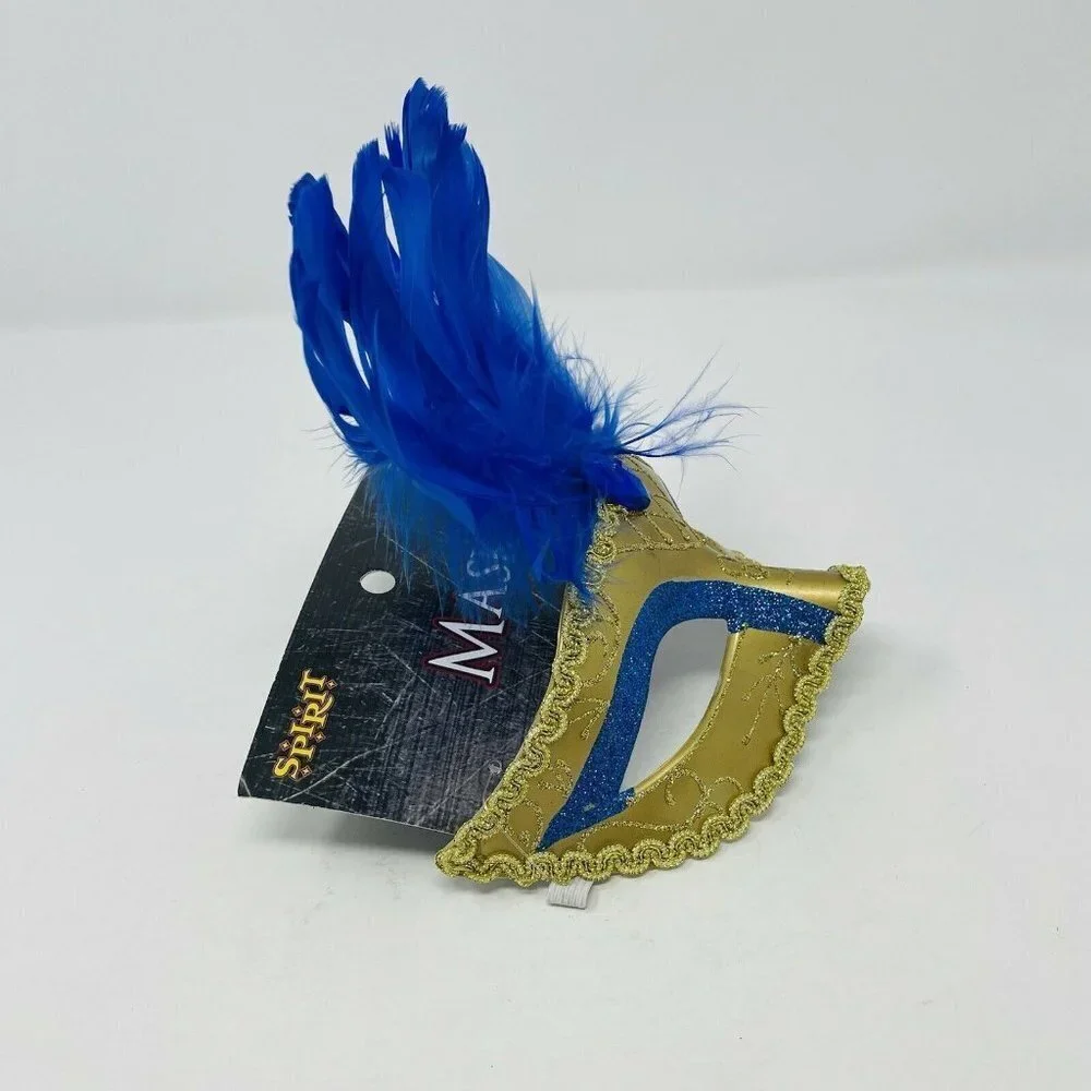 Spirit Halloween Venetian Mask Gold Blue‎ Feathers